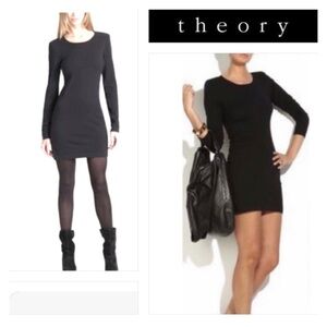 Theory Jiya B New Steady Black wool stretch bodycon sweater dress size small‎